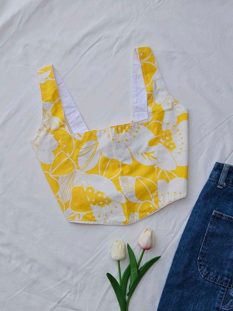 Yellow Floral Print Corset top