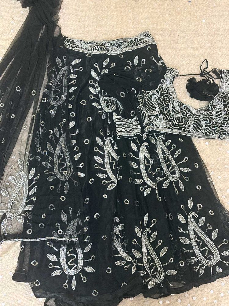 y2k Black Sequined Lehenga Choli Set
