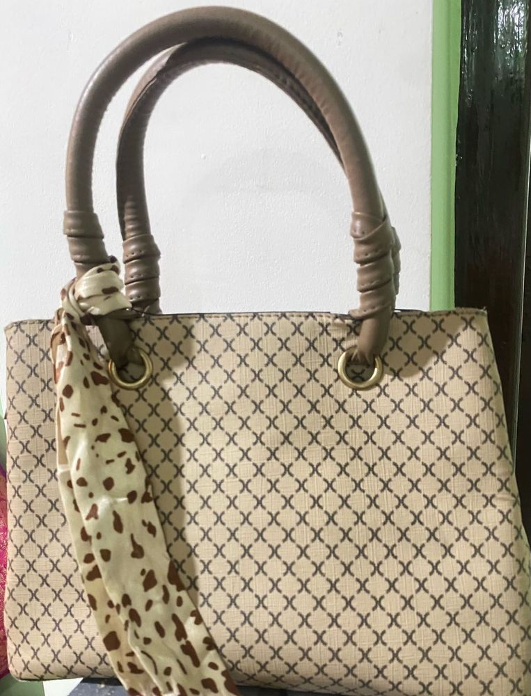 Stylish Printed Handbag with Scarf Accent