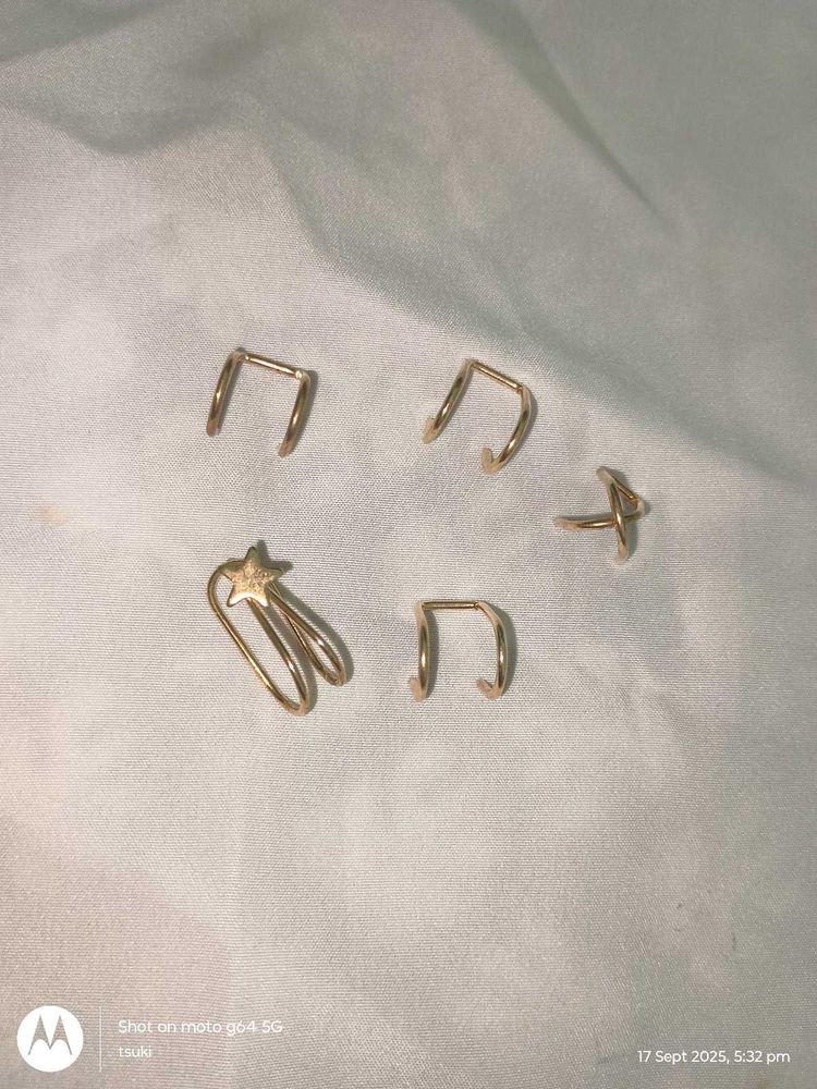 korean style metal cuff earrings gold piercing set
