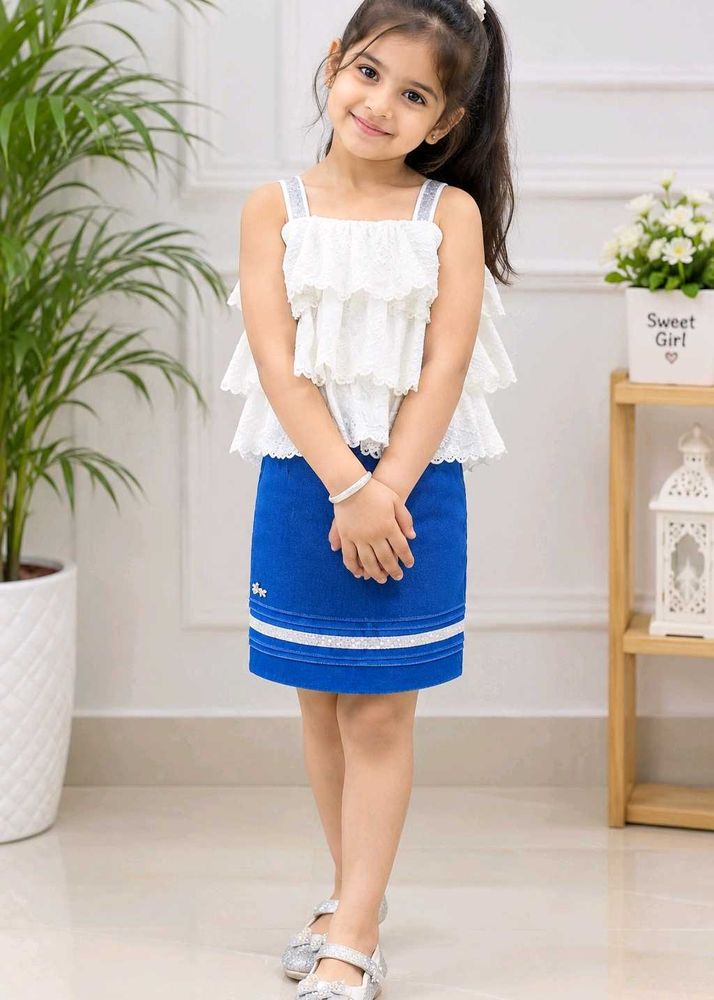 Cute Blue Skirt Set for Girls
