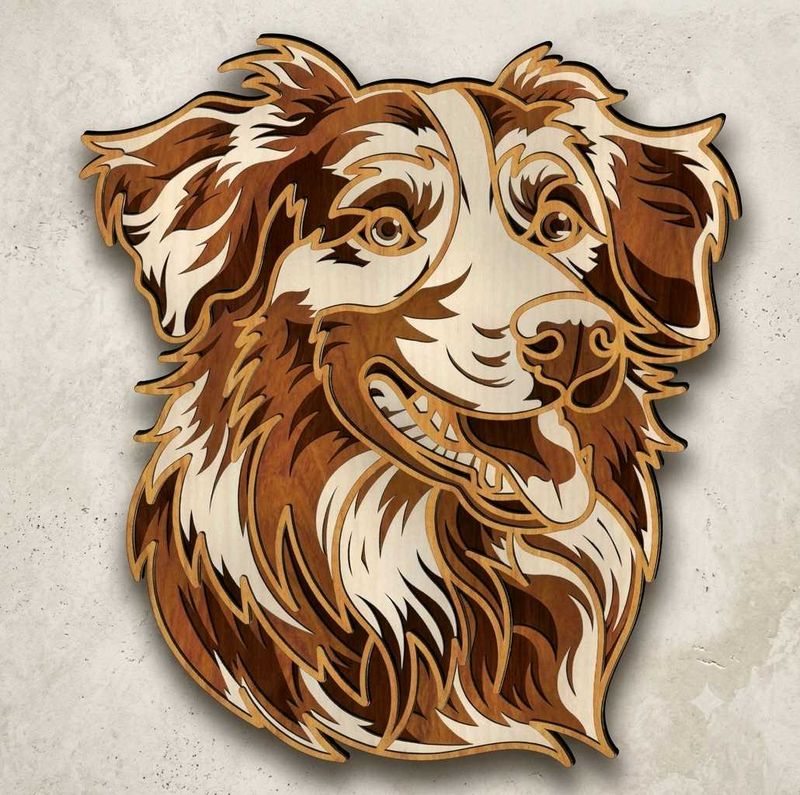 3D Multilayered Mdf Wooden Dog Wall Art