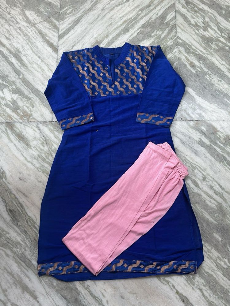 Blue Kurta with Pink Palazzo Set