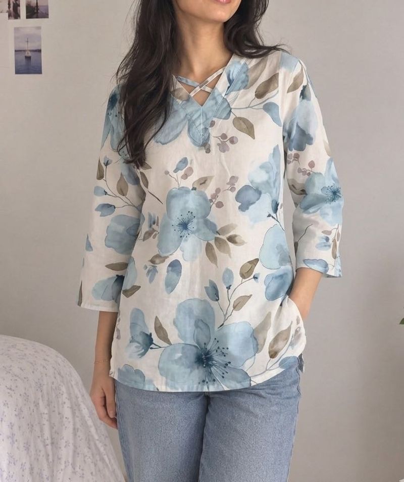 Blue Floral Print Kurti