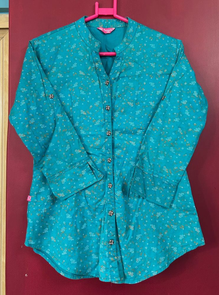 Sea Green Casual Printed Shirt