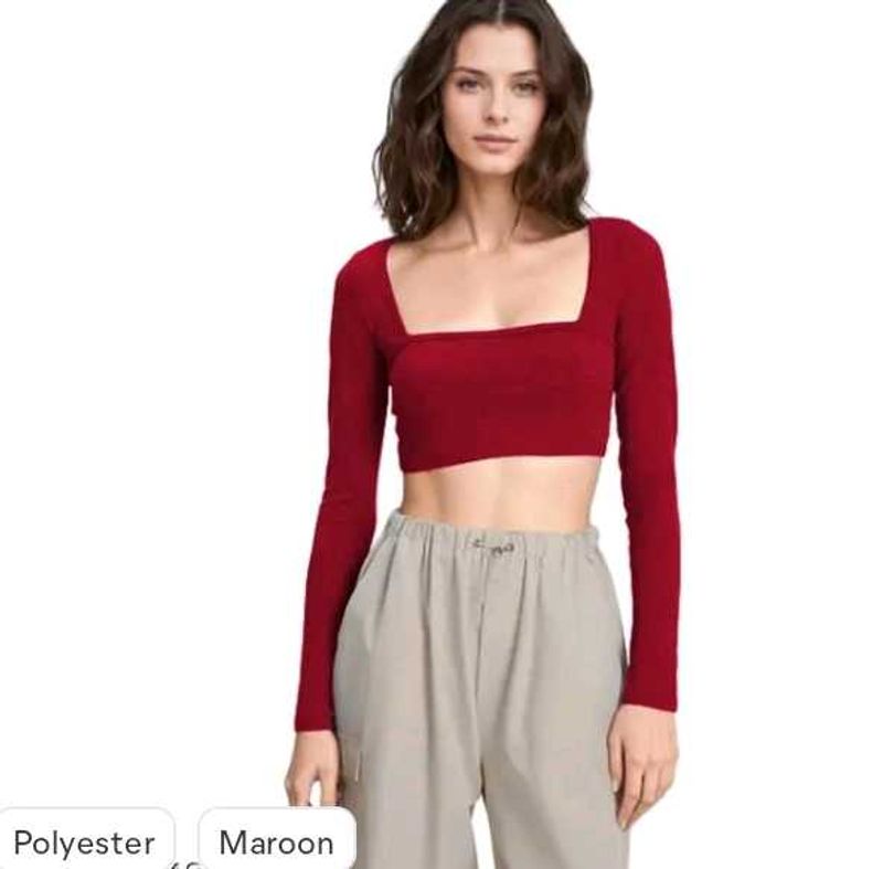 Maroon Square Neck Crop Top