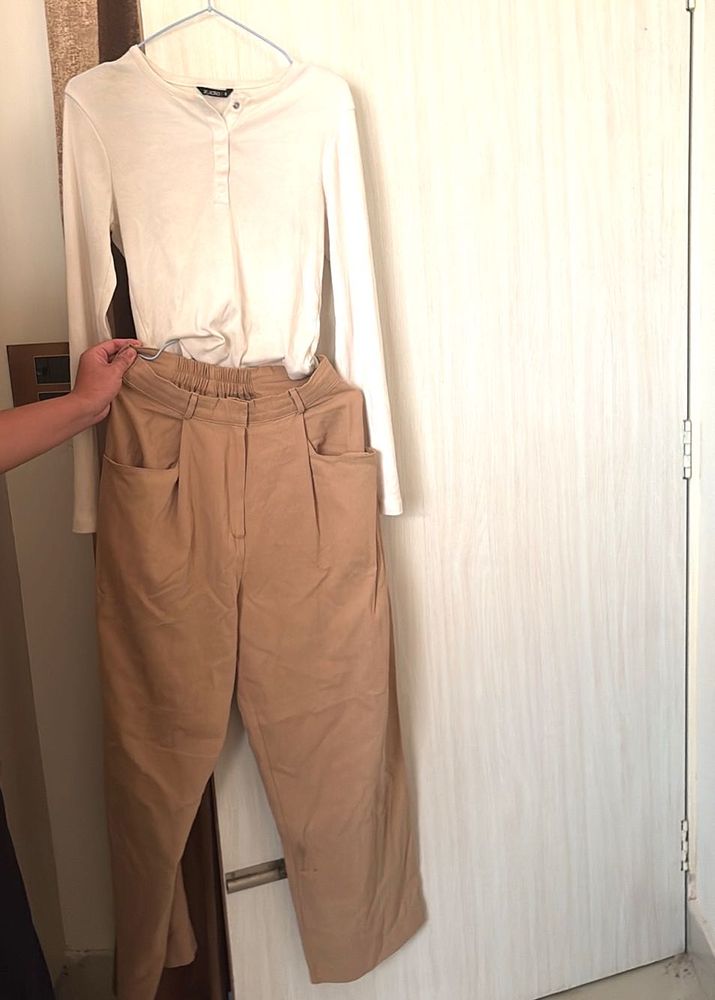 Classic White Top &amp; Beige Pants Set