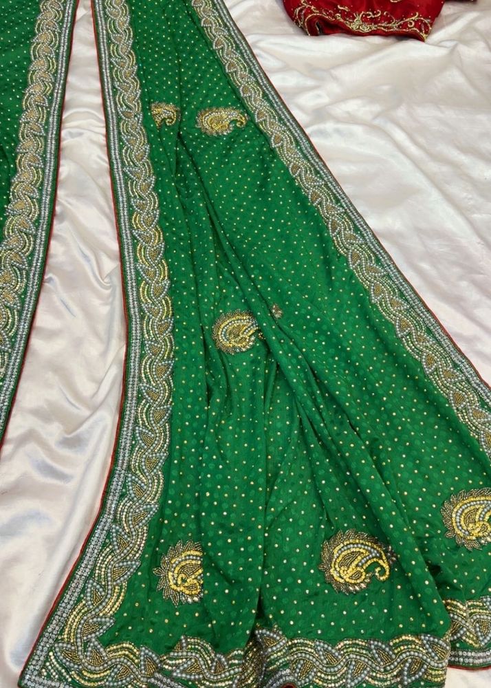 Stunning Green Embellished Saree with blouse