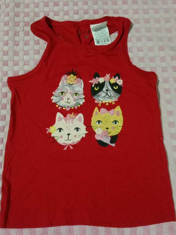 Cute Cat Print Red Tank Top