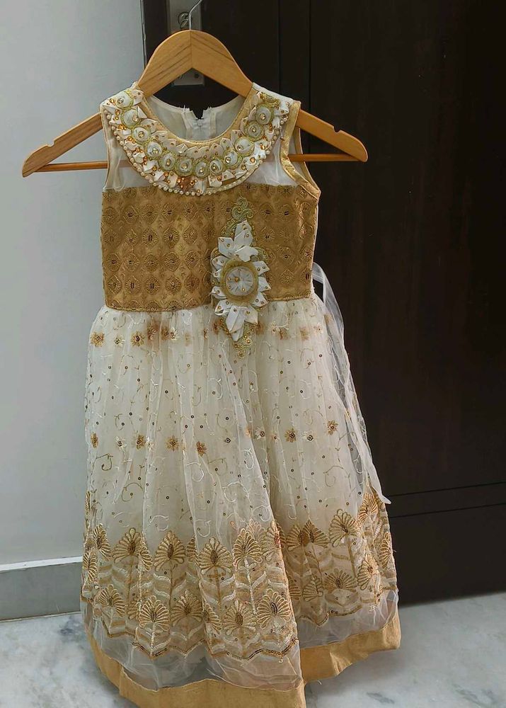 Girls' Golden Party Dress Size-24