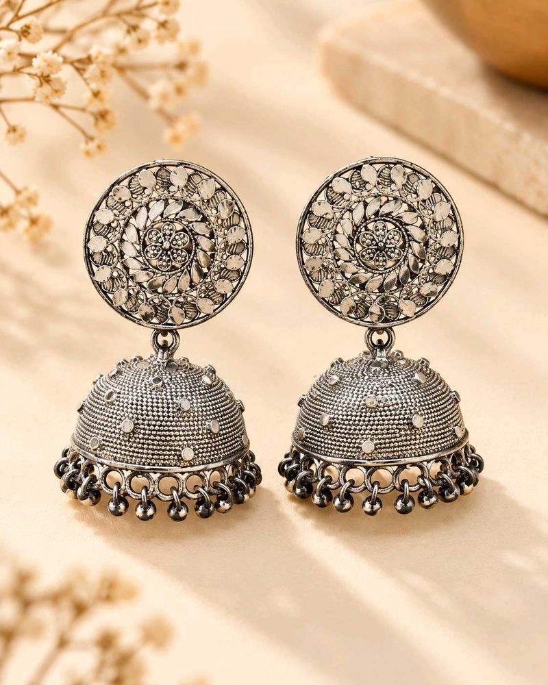 Oxidized Silver Jhumka Earrings