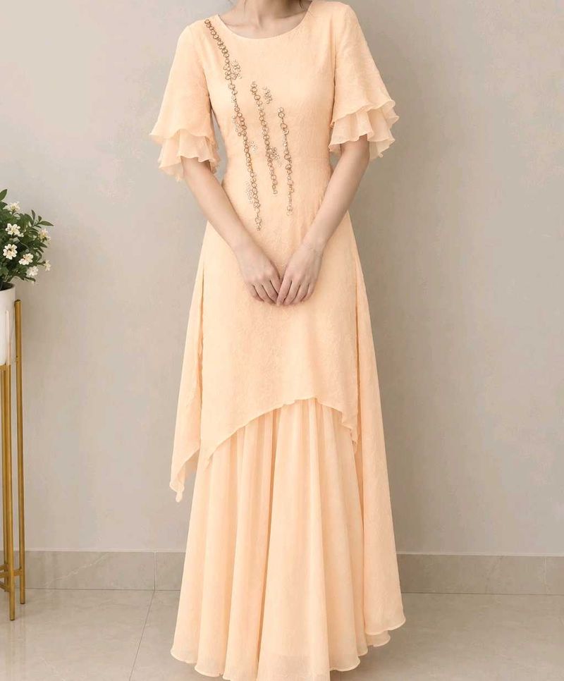 Elegant Peach Embroidered Gown