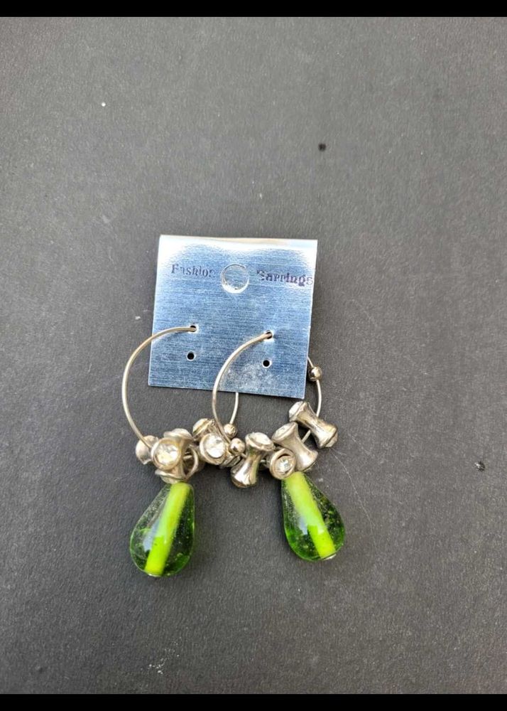 Fashionable Hoop Earrings with Green Beads