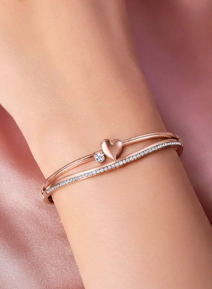 Rose Gold Heart &amp; Crystal Bangle