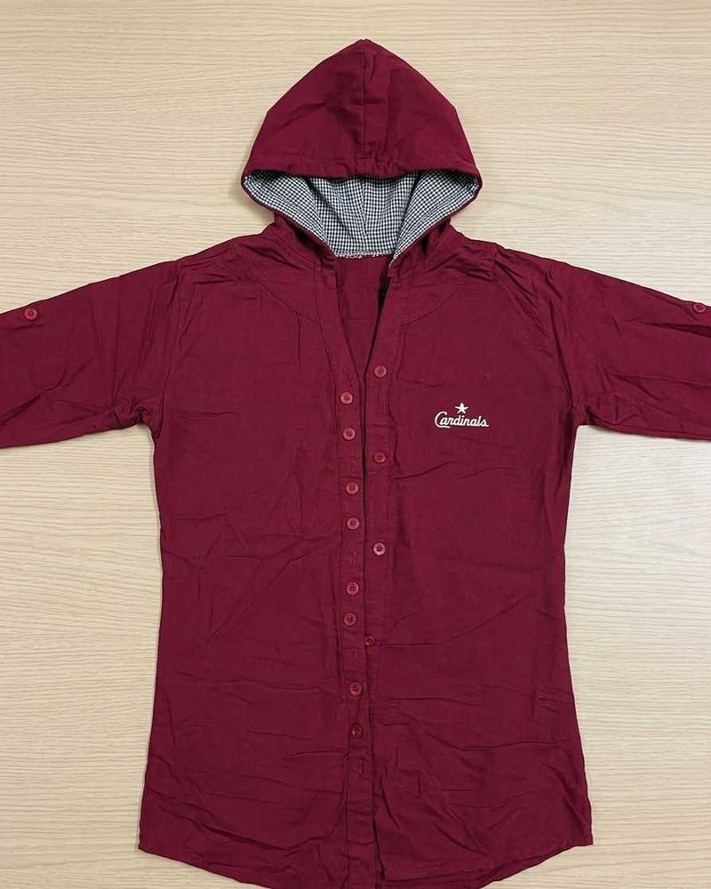 combo of Maroon and green checked Hooded shirt