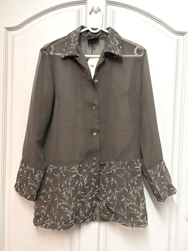 H&amp;M Sheer Embroidered Blouse