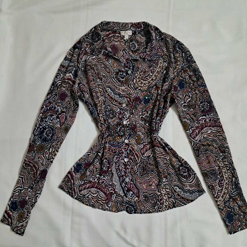 Y2k Vintage 2000s Pleated Embellished Shirt Top