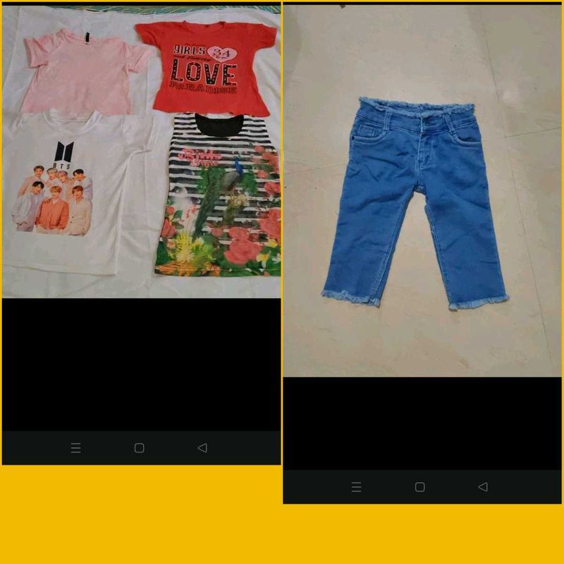 Bundle of 4 Girl's T-Shirts&amp; denim capri
