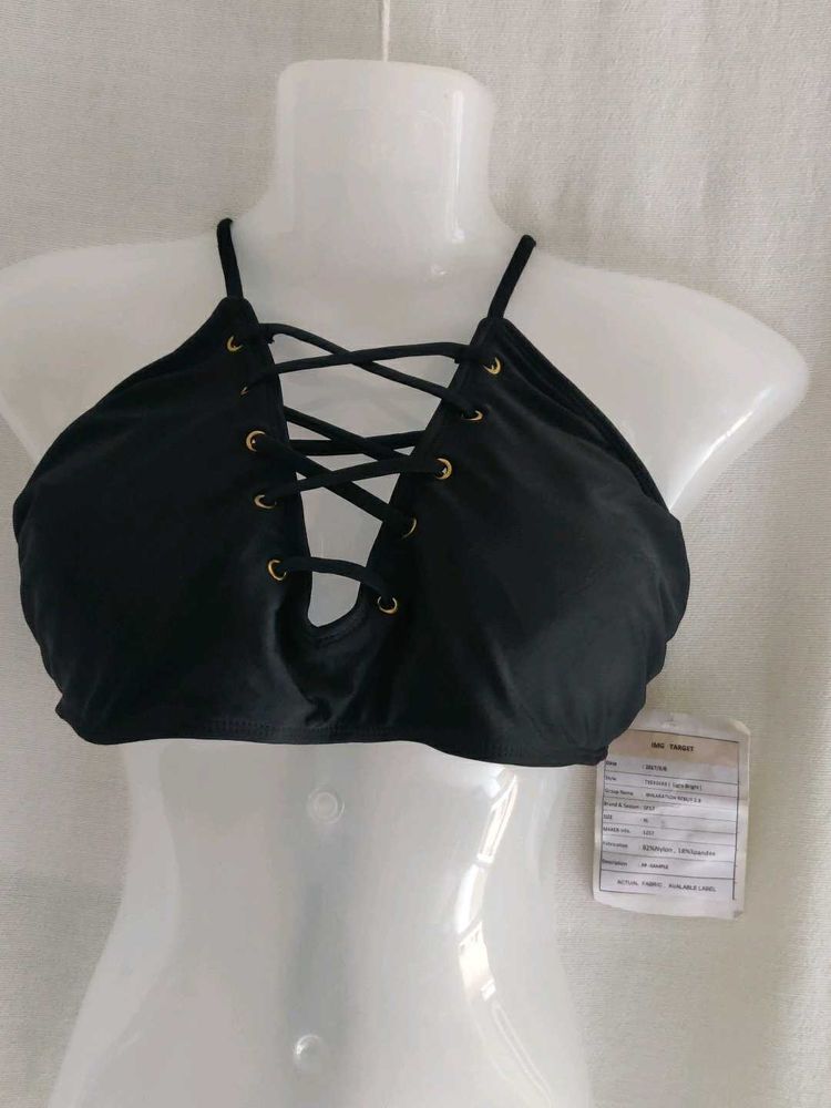 Black Lace-Up Bikini Top
