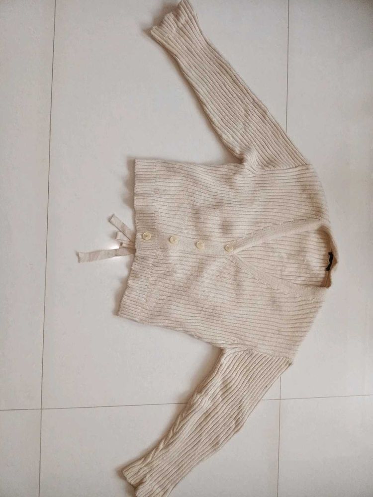 Striped Beige Cardigan Sweater