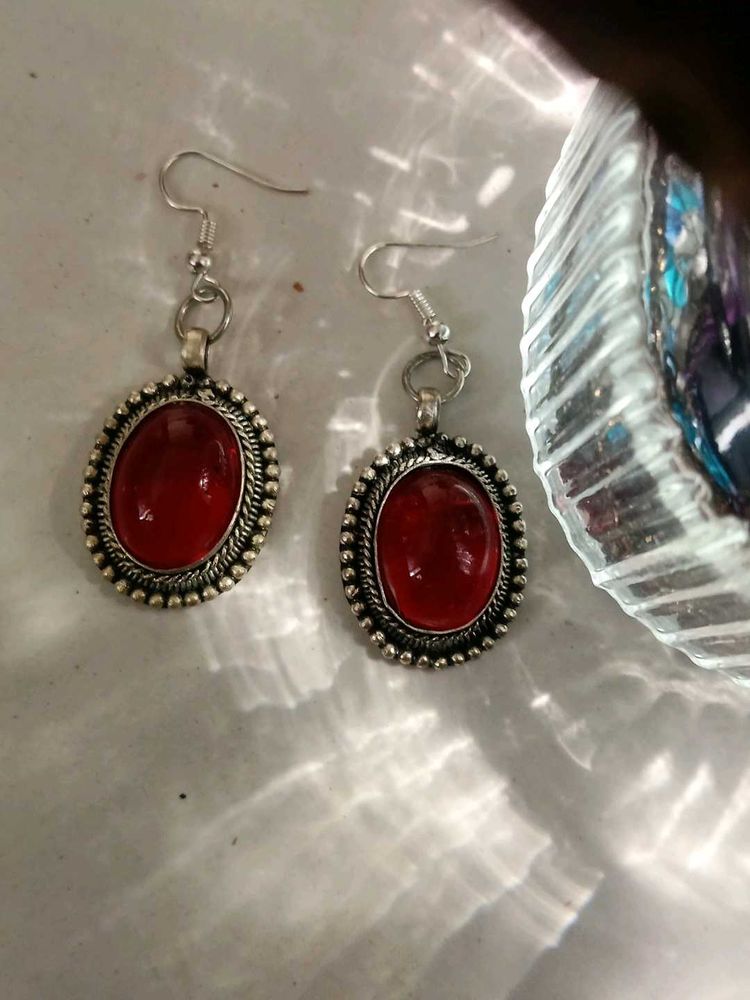 Red Gemstone Drop Earrings