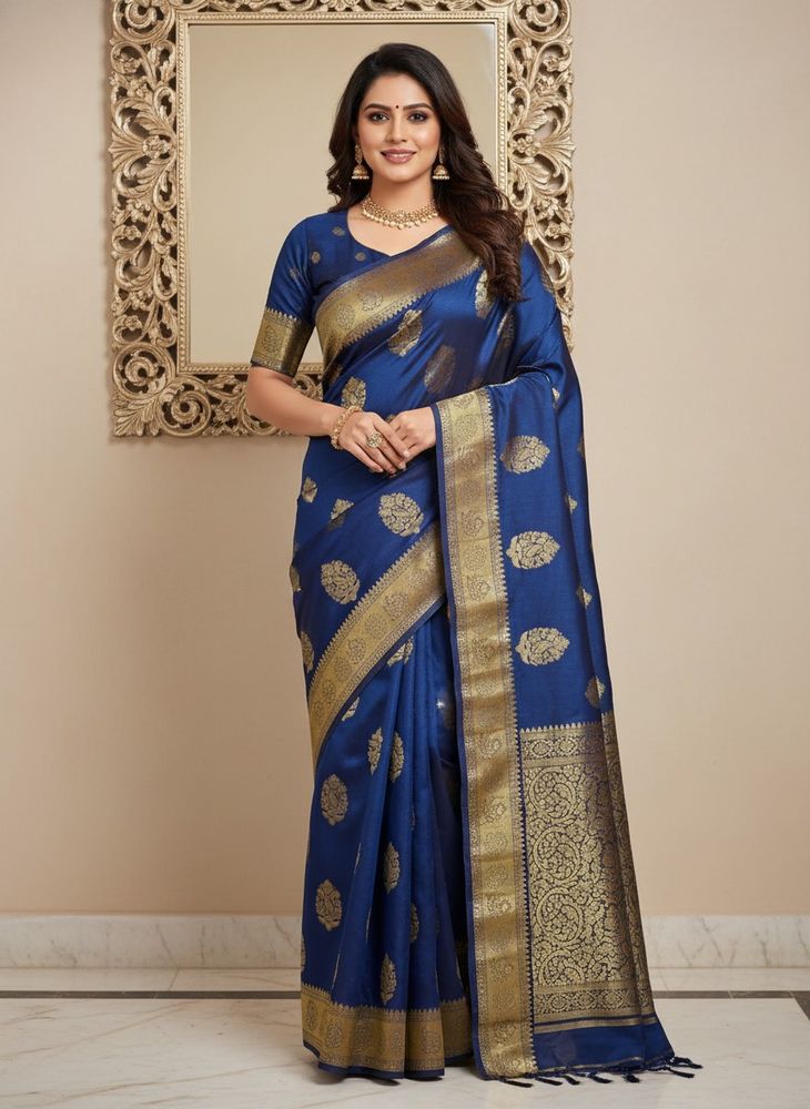 Elegant Blue &amp; Gold Saree with blouse