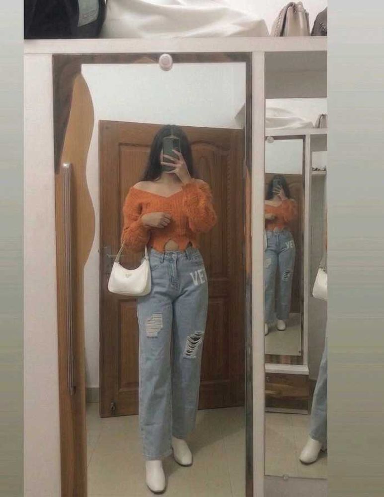 Stylish Ripped Wide Leg Jeans top (set)