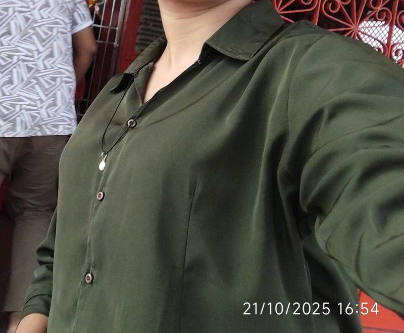 Olive Green Collared Button-Down Shirt
