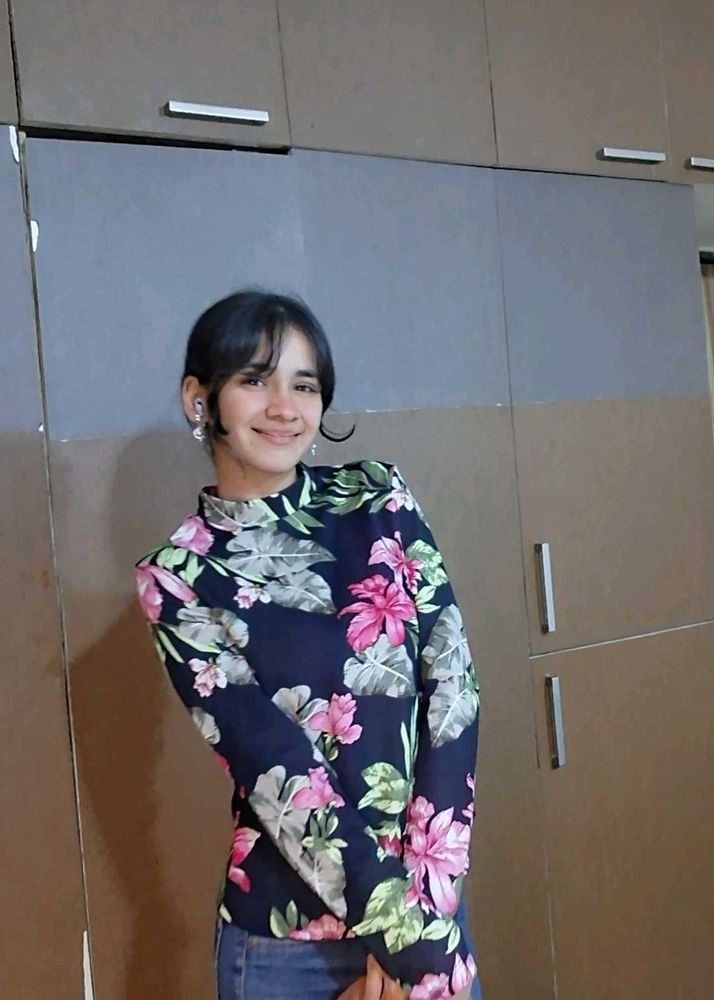 Chic Floral Print Mock Neck Top (negotiable)