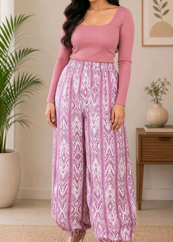 Patterned Pink Palazzo Pants