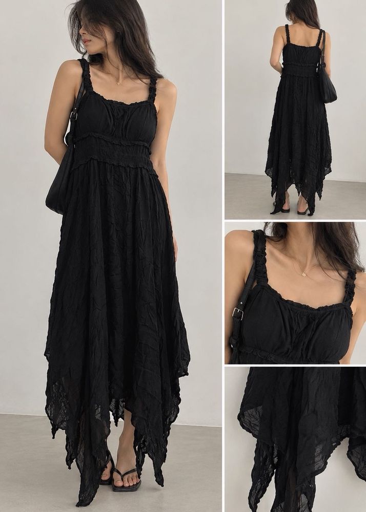 Black Ruffled Spaghetti Strap Dress
