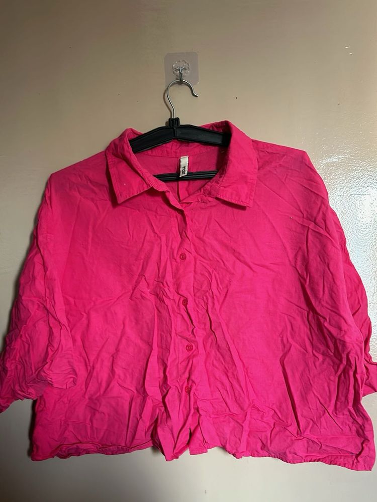 Cute Vibrant Pink Oversized Button-Up Shirt