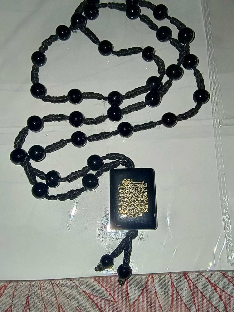 Black Beaded Necklace with Pendant