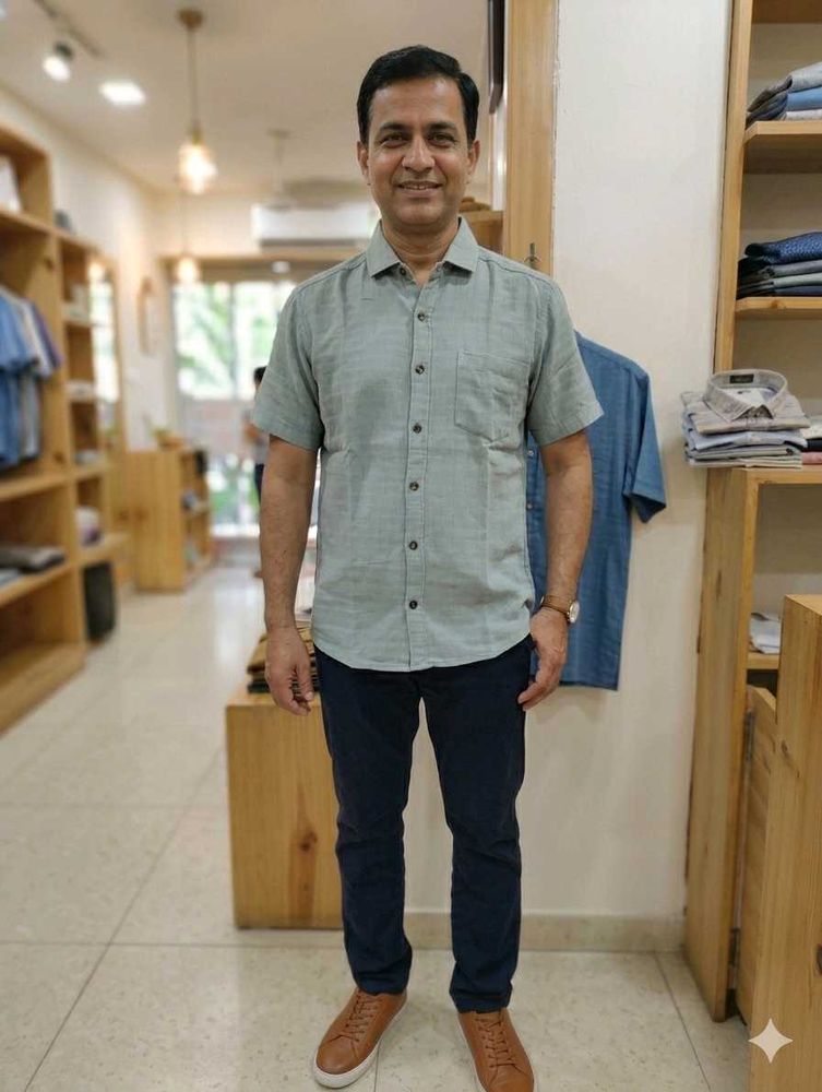 Men's Blue Short Sleeve Casual Shirt