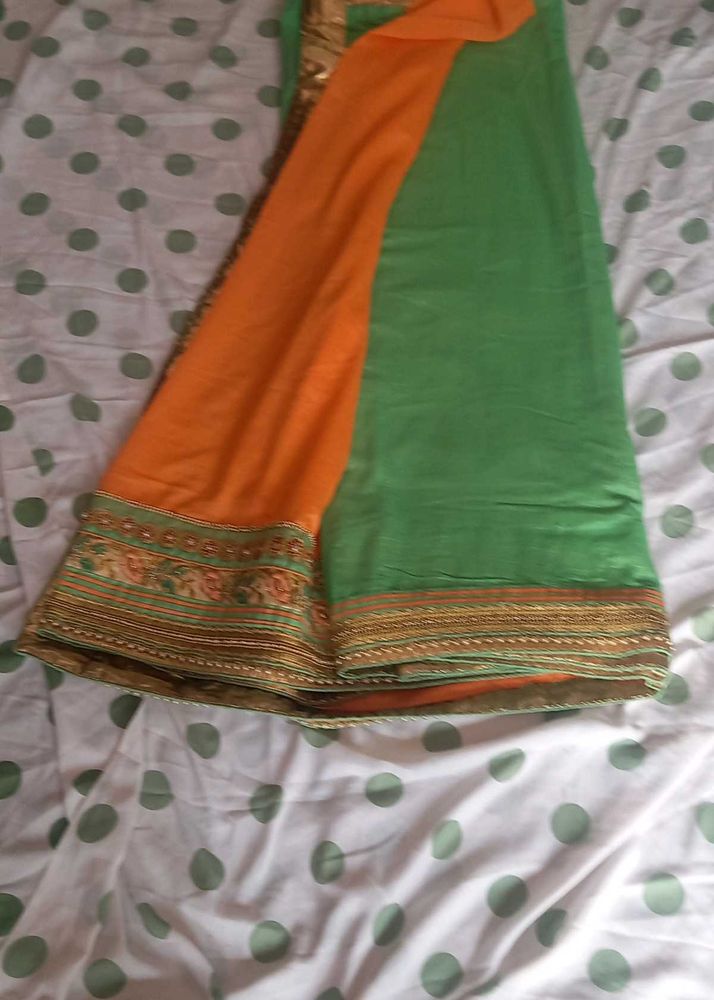 Beautiful Green and Orange Saree