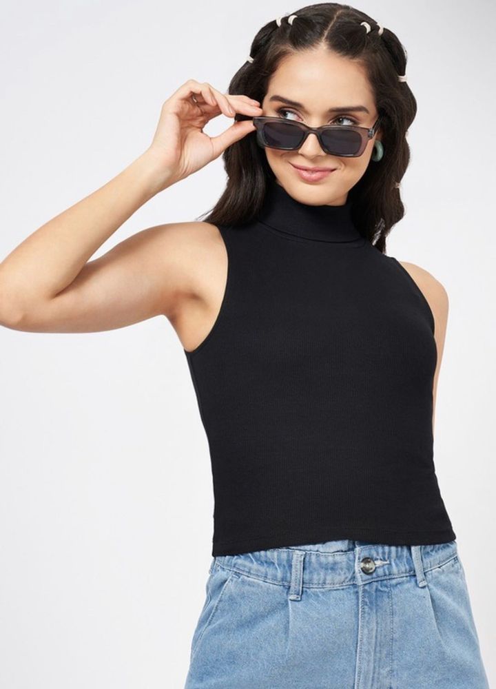Sleek Black Mock Neck Tank Top