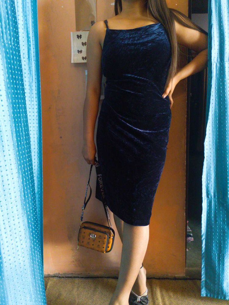 ❤️🤌🥺Navy Blue Velvet Party Dress🥺❤️🌸