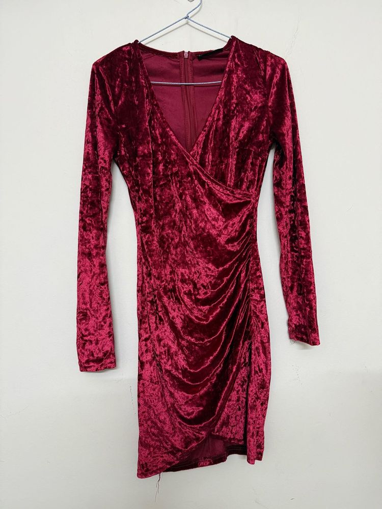 Velvet Ruched Mini Dress