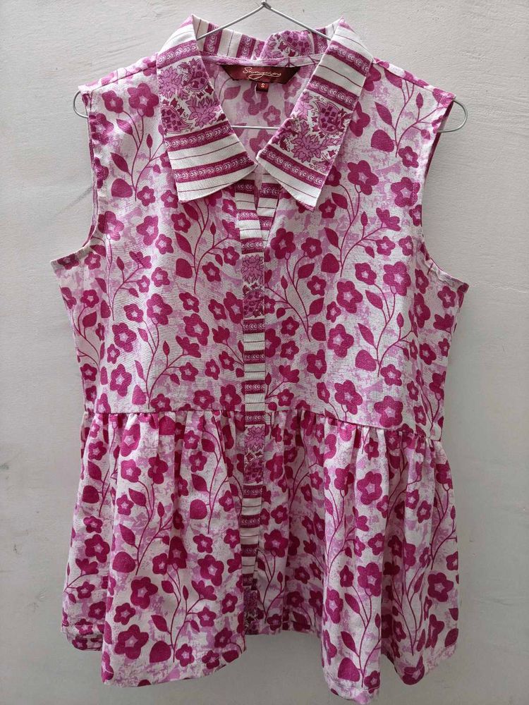 Pretty Pink Floral Sleeveless peplum top