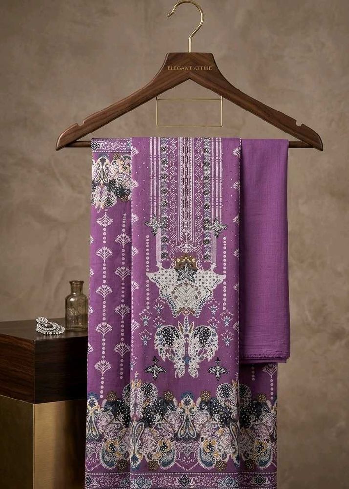 Beautiful Purple Embroidered unstitched dress mate