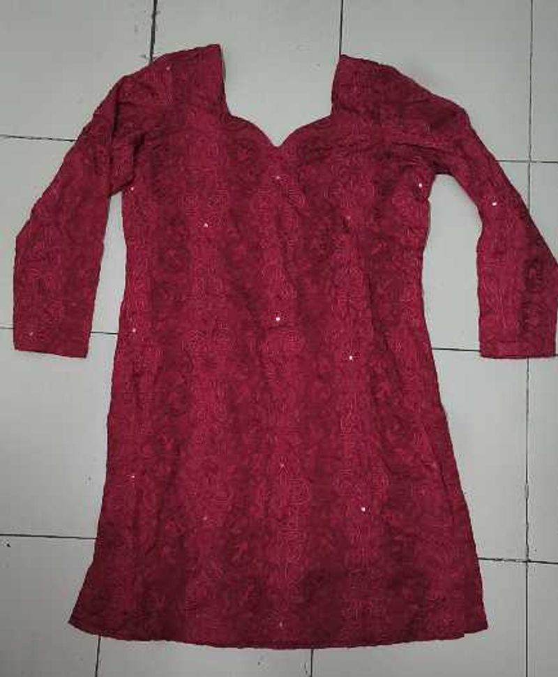 Elegant Red Chikankari Kurta
