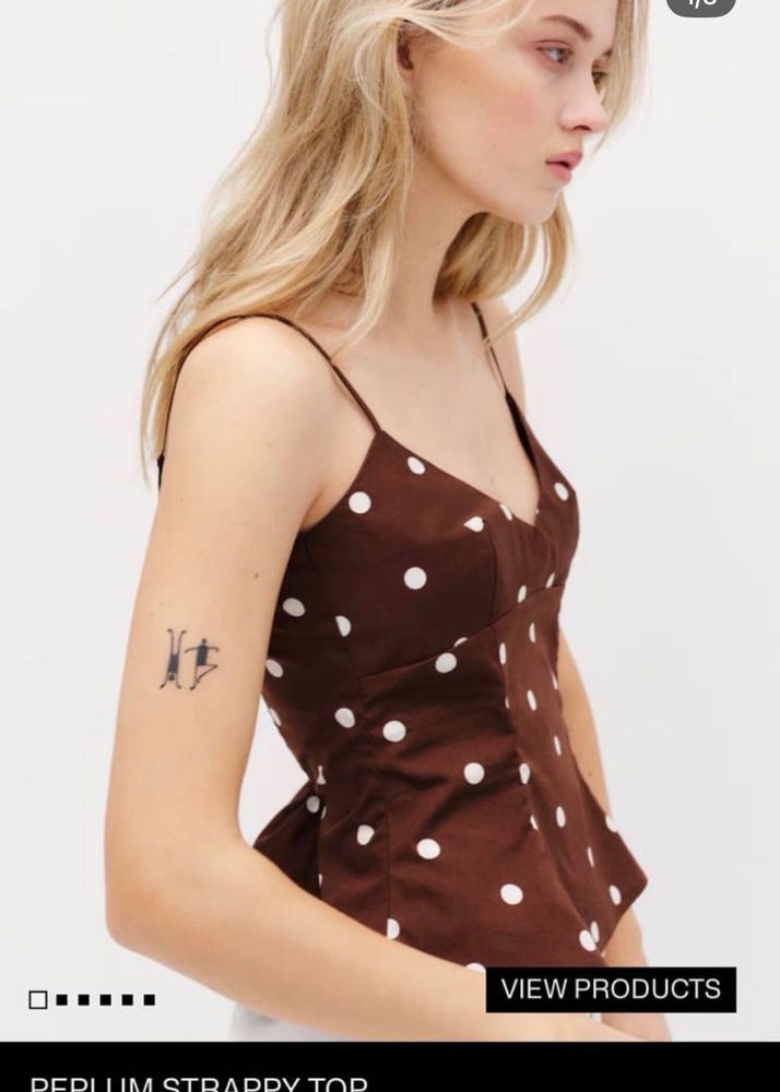 H&amp;M Brown Polka Dot Peplum Strappy Top