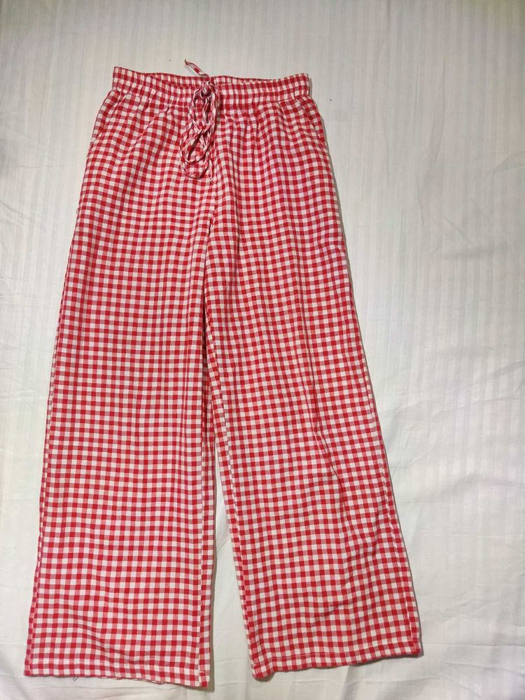 Red Gingham Wide Leg Pants