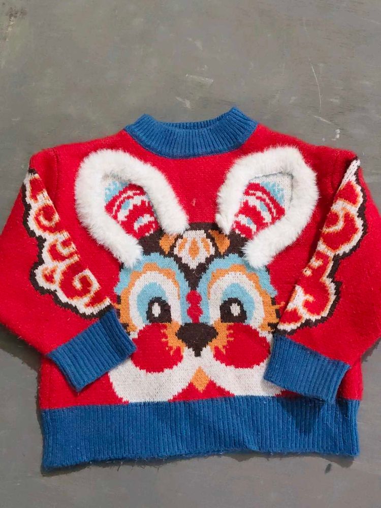 Red Bunny Face Knit Sweater
