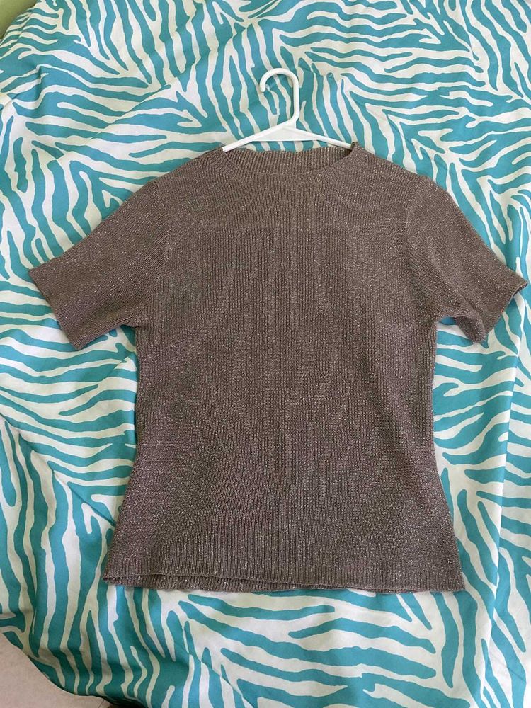 Shimmery Bronze Short Sleeve Top