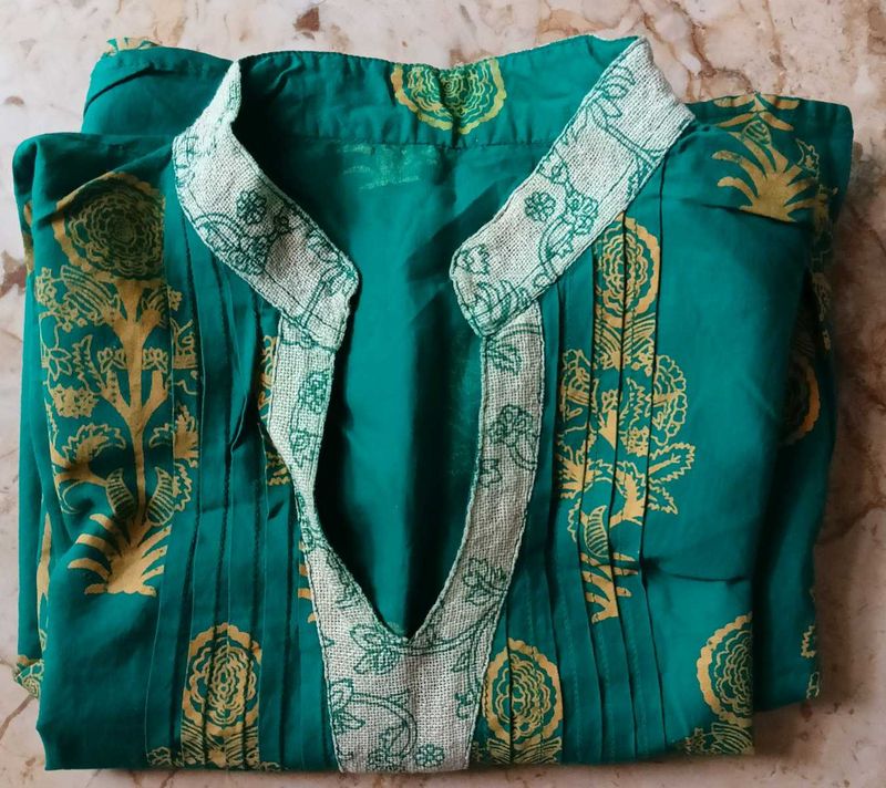 Green Kurta with Yellow Print