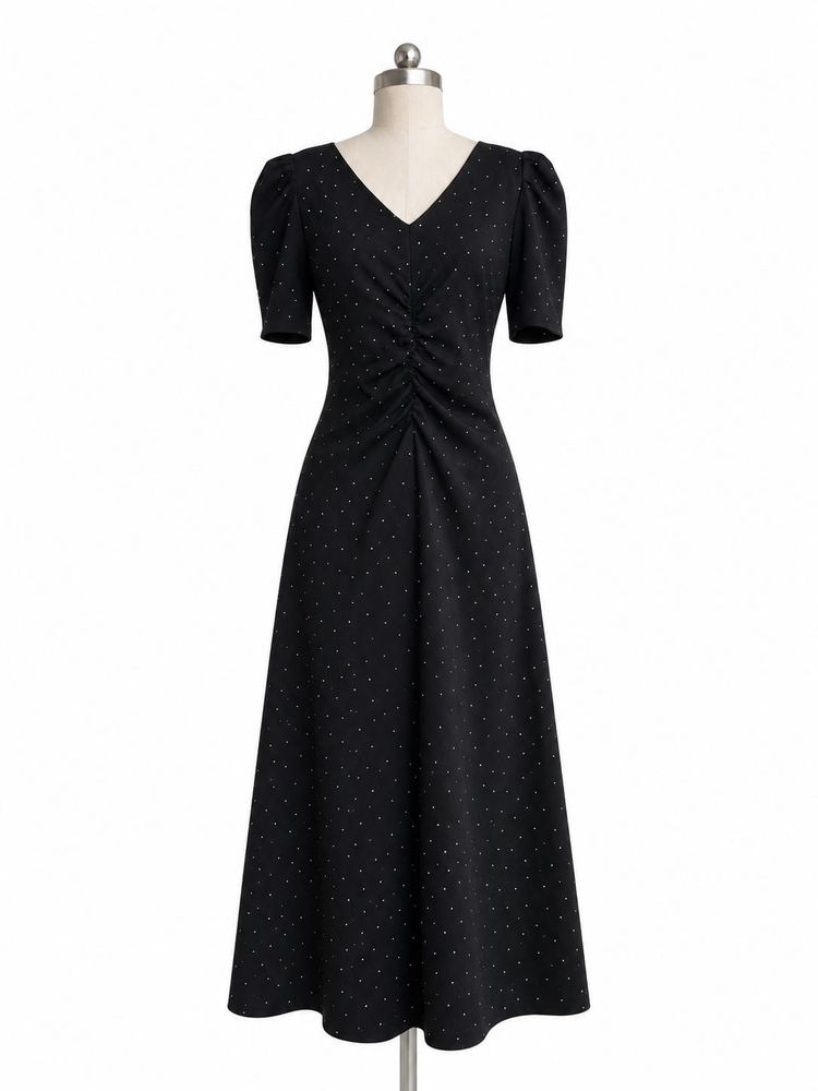 Chic Black Polka Dot Midi Dress