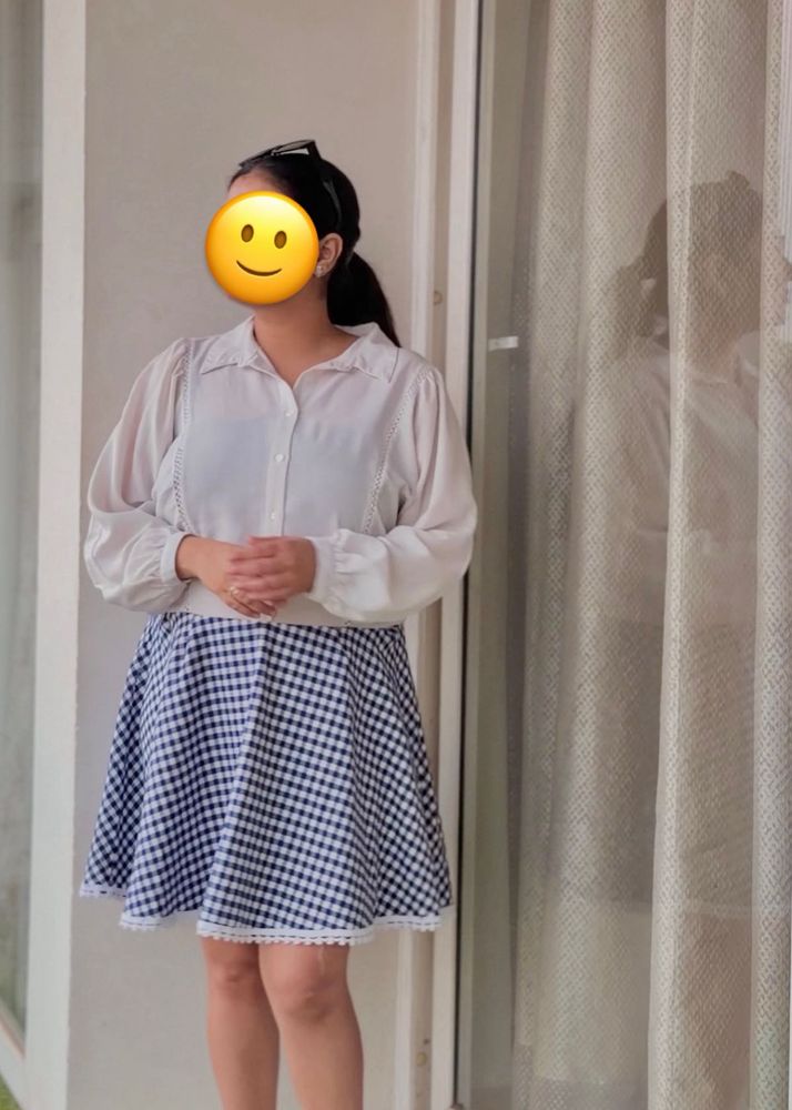 Chic White &amp; Blue Gingham Dress