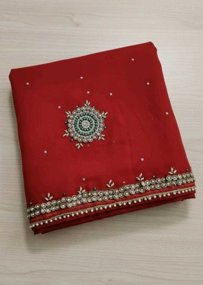 Red Heavy Pearl Work Wedding Saree for Sale