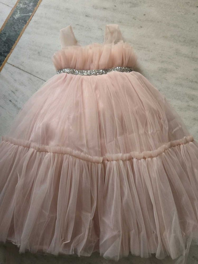 Girls Pink Tulle Dress with Sparkly Belt
